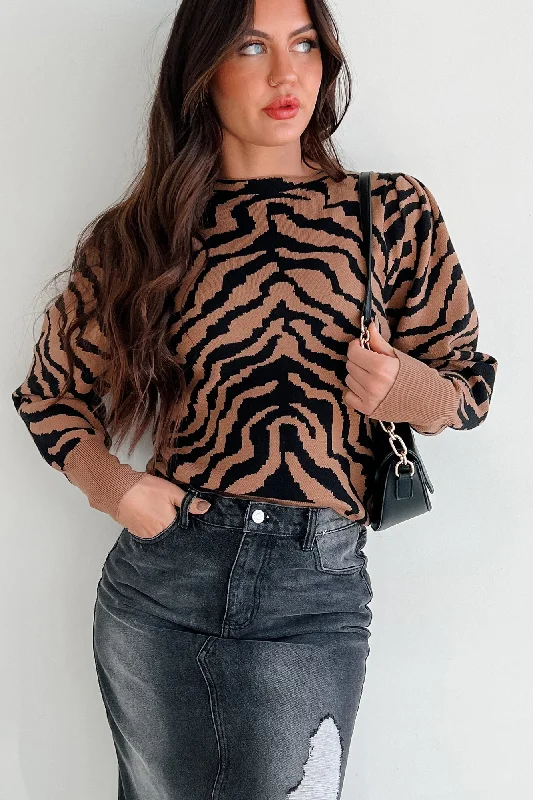Best Seller Gone To Far Animal Print Sweater (Camel/Black)