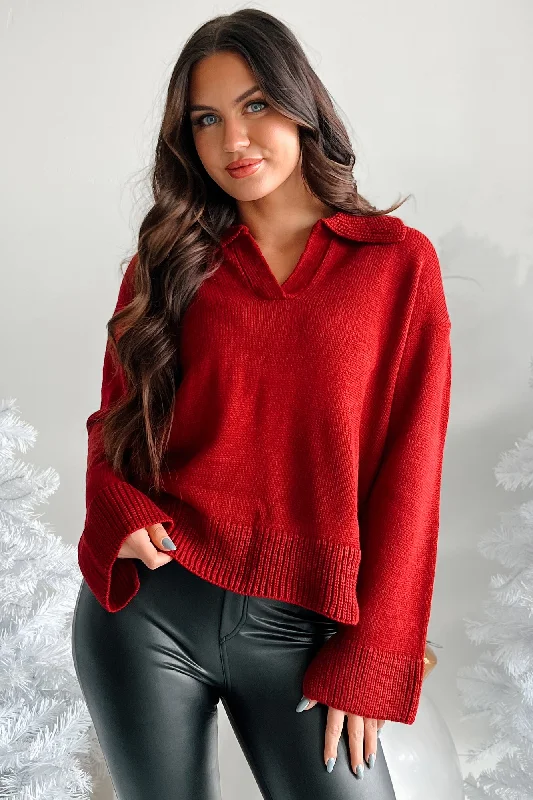Season Finale Sale Grounded In Gratitude Oversized Collared Sweater (Burgundy)