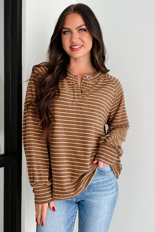 Take Advantage Harvest Hues Striped Long Sleeve Top (Mocha)