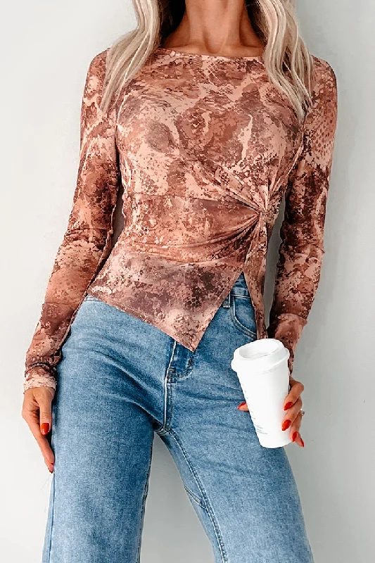 Special Price His Prettiest Problem Snake Print Mesh Top (Taupe/Brown)