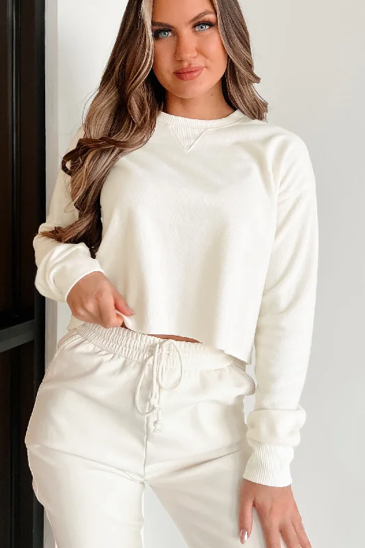 New Deals If I'm Honest Soft Knit Long Sleeve Crop Top (Cream)
