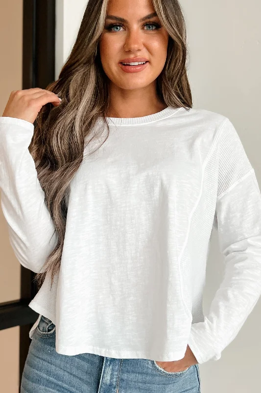 Mega Sale I'm Off Duty Contrast Ribbed Long Sleeve Top (Off White)