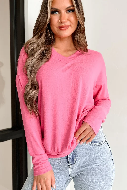 Buy Now It Just Makes Sense Long Sleeve V-Neck Top (Fuchsia)