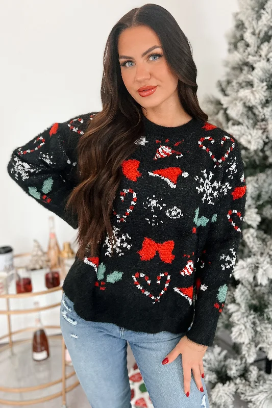 Reduced Prices Just Christmas Things Oversized Holiday Sweater (Black Multi)