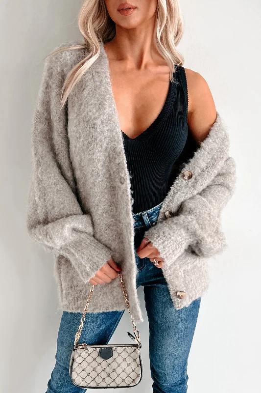 Limited Availability Keeping You For Myself Fuzzy Sweater Cardigan (Mocha)