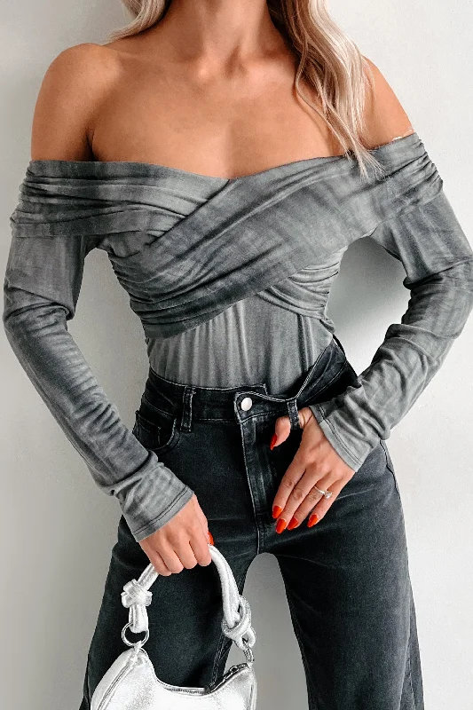 Fantastic Offers Kora Off The Shoulder Bodysuit (Black/Grey)
