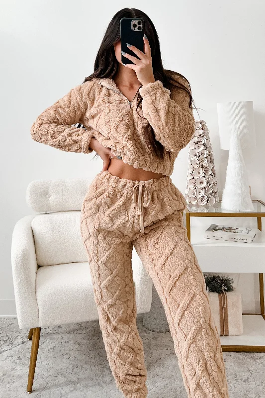 Letting Go Of Stress Sherpa Lounge Set (Tan)