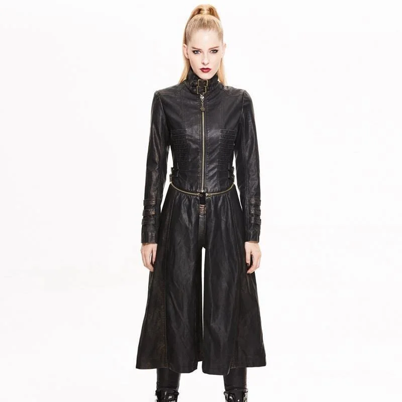 Exclusive Online Offer Women's Long Faux Leather Punk Jacket