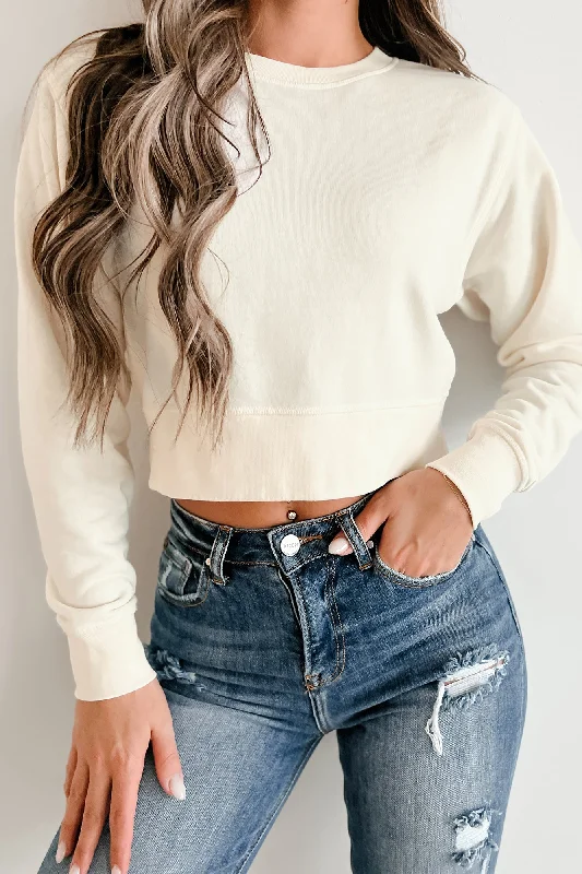 Amazing Deals Long Sleeve Crop Top (Bone)