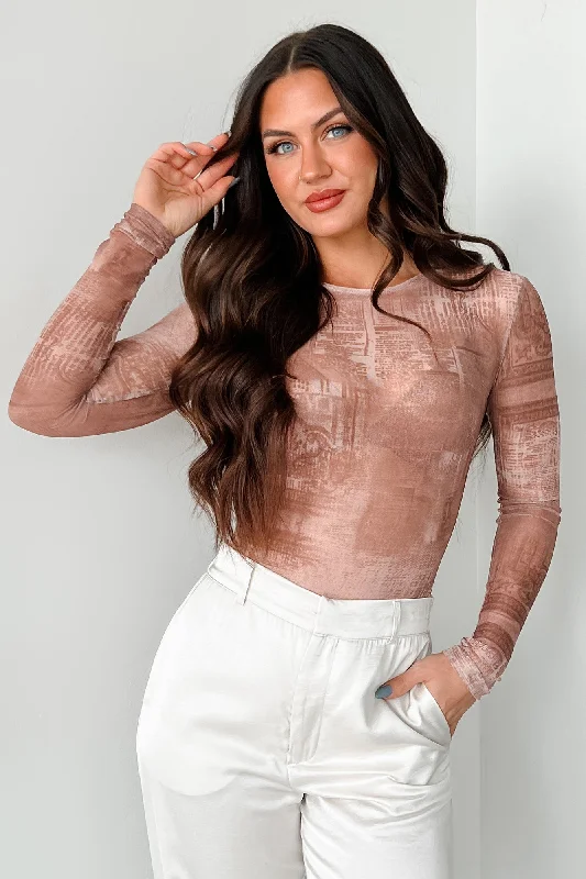 The Best Prices Lost In Time Printed Mesh Bodysuit (Brown)