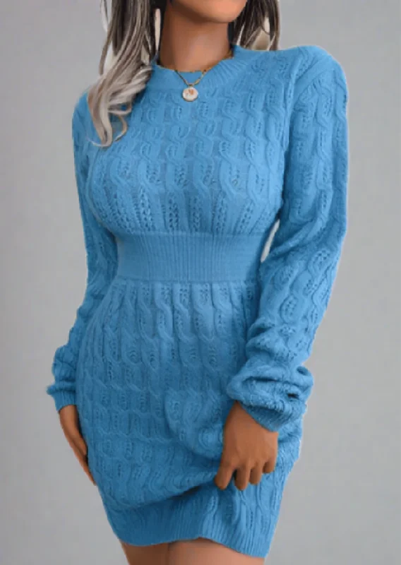 YEAR-End Sale Cable-Knit Round Neck Mini Wrap Sweater Dress