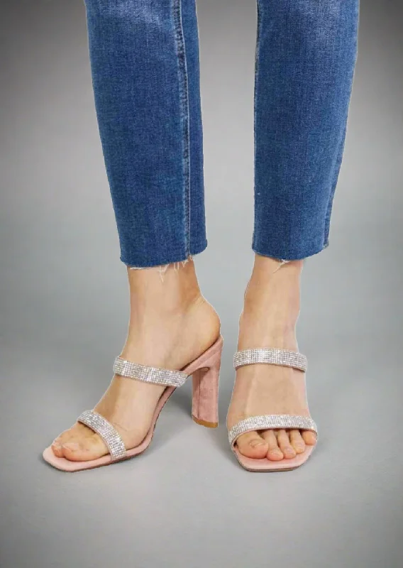 Online Specials MMShoes Leave A Little Sparkle Rhinestone Block Heel Sandal in Pink