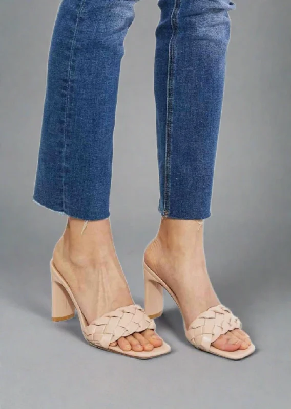 Can't Miss MMShoes Top of the World Braided Block Heel Sandals in Beige