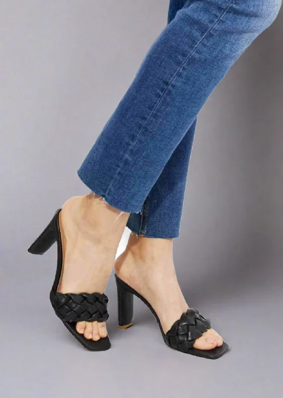 Deal Dash MMShoes Top of the World Braided Block Heel Sandals in Black