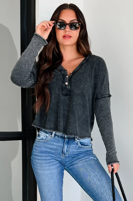 Bargain Bin Morton Long Sleeve Henley Top (Charcoal)