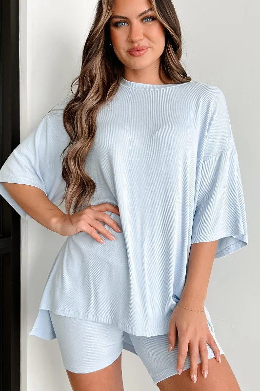 Special Buy Nap Trapped Ribbed T-Shirt & Biker Shorts Set (Sky Blue)