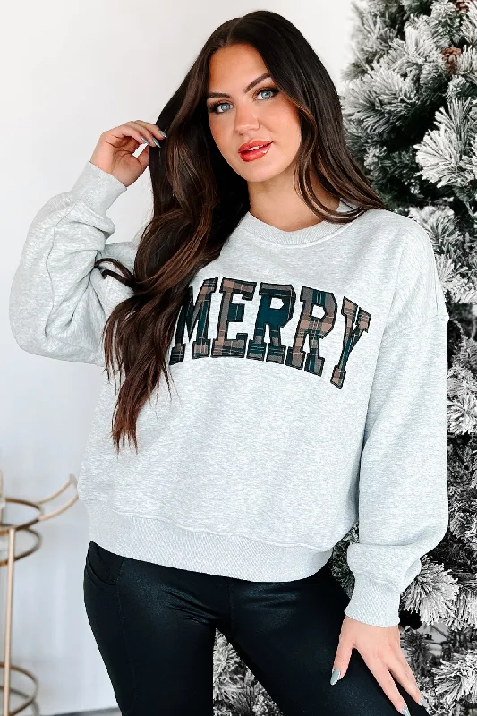 Big Savings On The Cute List Graphic "Merry" Sweatshirt (Heather Grey)