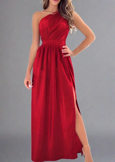 Quick Sale One Shoulder Slit Rushed Maxi Dress