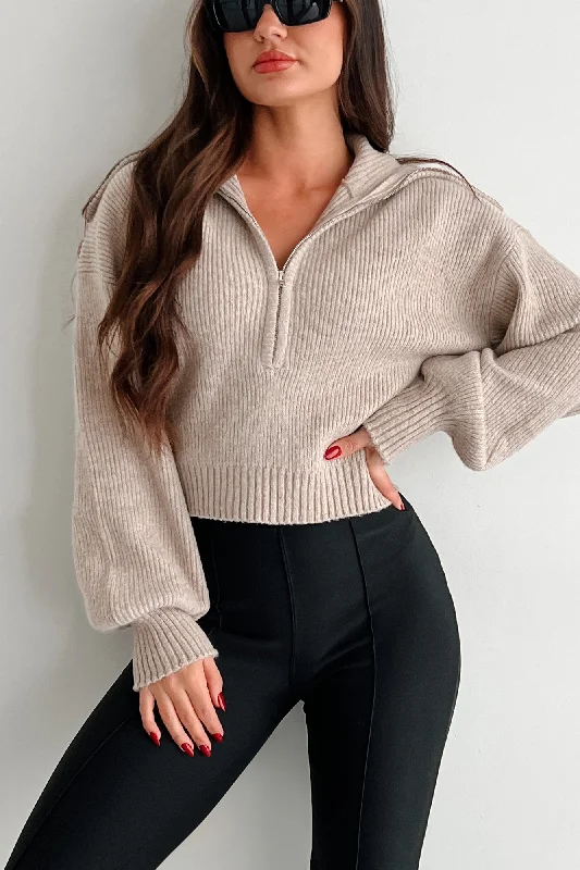 Savings Galore Playing Your Games Half-Zip Collared Sweater (Taupe)