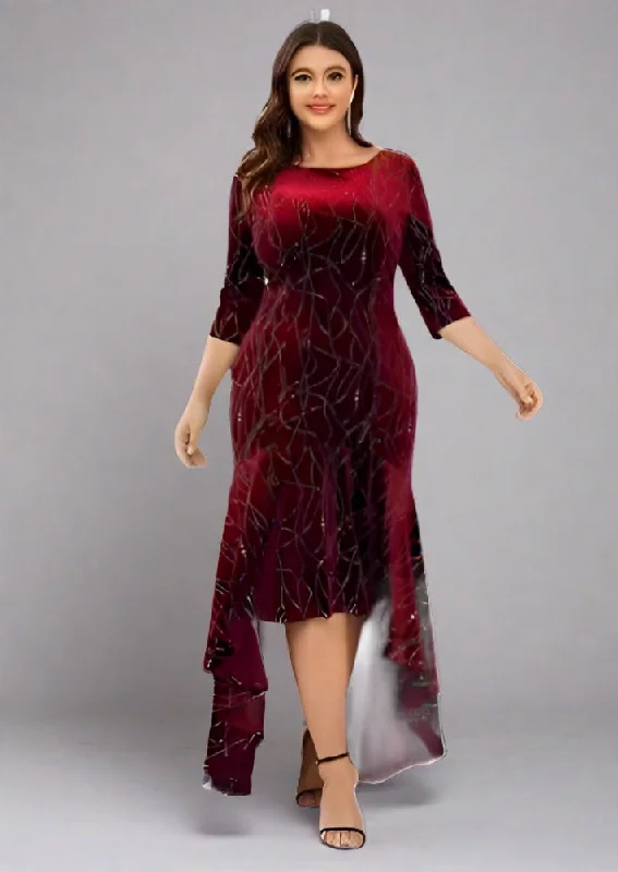 Special Price Plus Size Ruffle Hem High-Low Dress