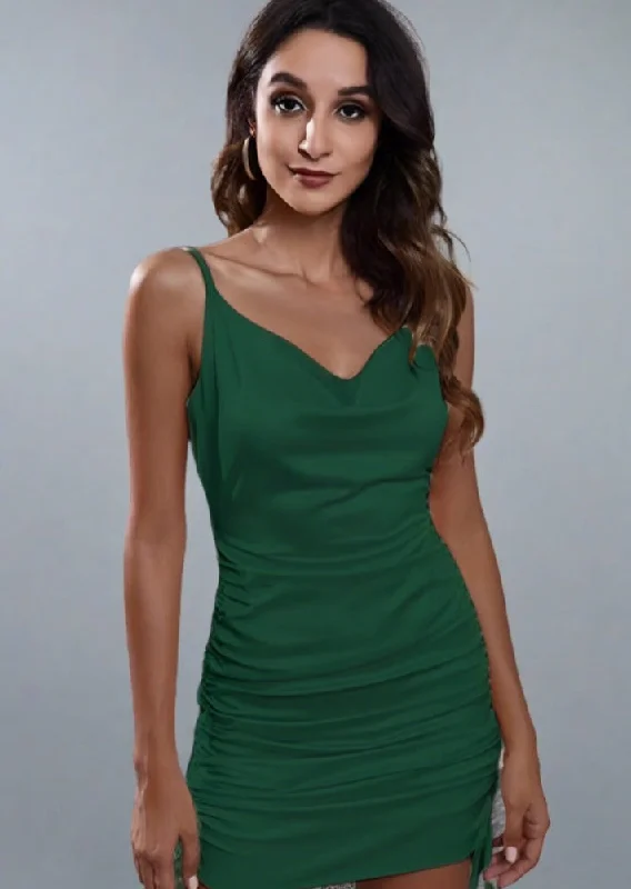 Don't Miss Rushed Cowl Neck Spaghetti Strap Mini Dress