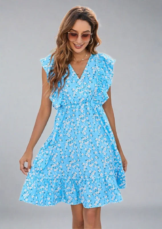 Ruffled Ditsy Floral Surplice Mini Dress