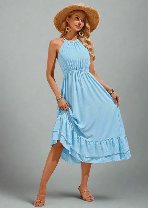 Ruffled Round Neck Sleeveless Dress