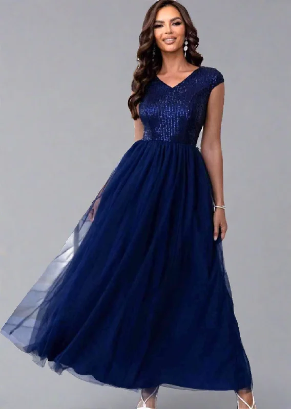 Price Cut Sequin V-Neck Mesh Maxi Dress