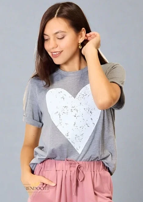 Today’s Deal Simply Love Heart Graphic Cuffed Short Sleeve T-Shirt