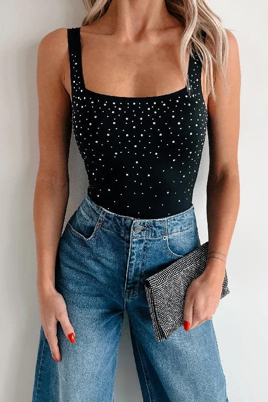 TIME-Limited Offer Sparkle With Confidence Rhinestone Embellished Bodysuit (Black)