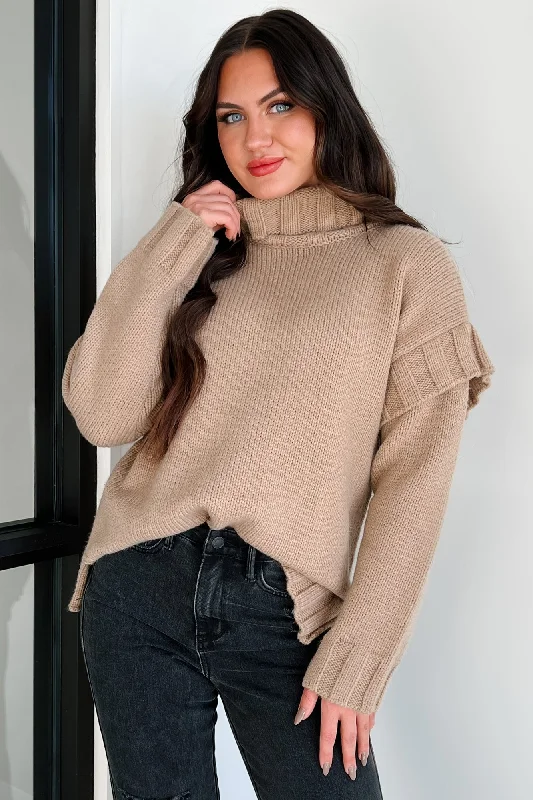 Extra Discounts Staying Connected Oversized Turtleneck Sweater (Taupe)