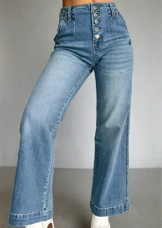 Button Up Straight Jeans with Pockets