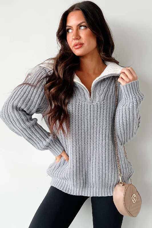 Year-End Sale Study Buddy Oversized Quarter-Zip Sweater (Heather Grey)