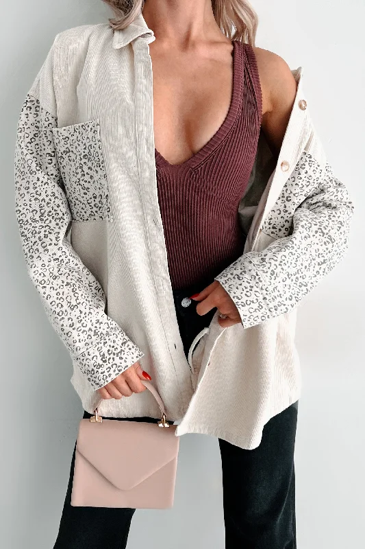 Major Savings Taking The High Road Leopard Corduroy Shacket (Cream)