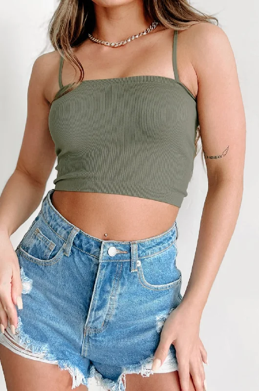 Super Sale Tinsley Ribbed Crop Top (Army Green)