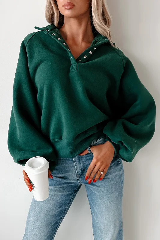 Instant Discount Turning The Page Snap-Button Pullover Sweatshirt (Hunter Green)