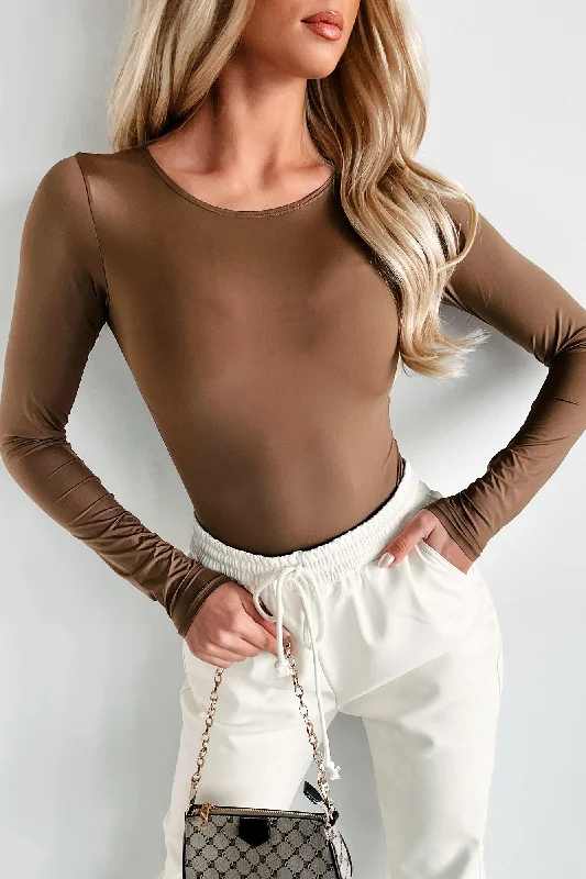 Can't Miss Vague Answers Long Sleeve Bodysuit (Brown)