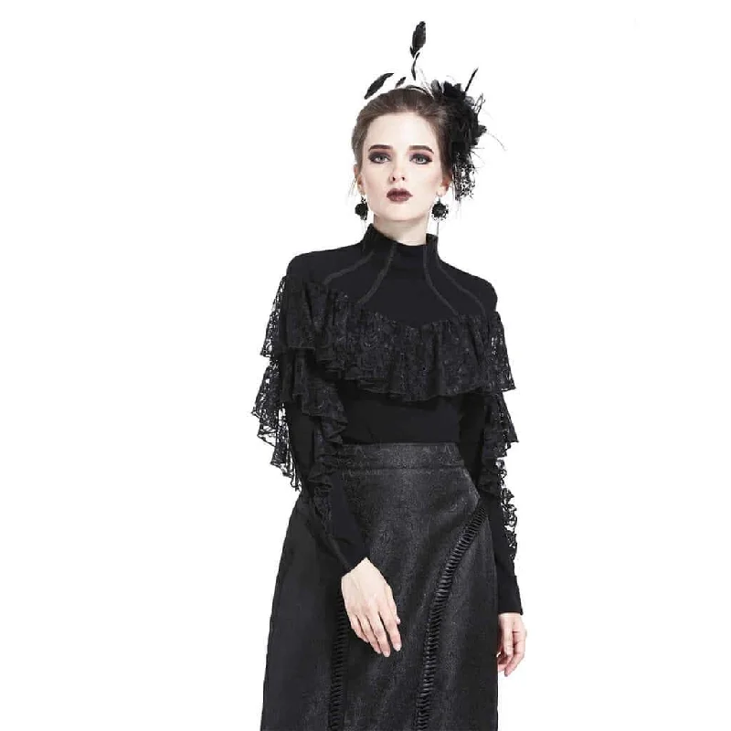 Year-End Sale Women's Frilled Black High Neck Top