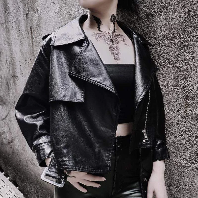 Get It Before It’s Gone Women's Gothic Casual Faux Leather Motor Jackets With Belt