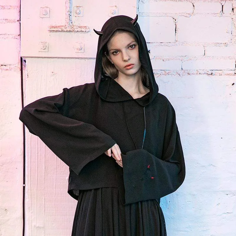 Doorbuster Deal Women's Gothic Devil Horns Casual Hoodies
