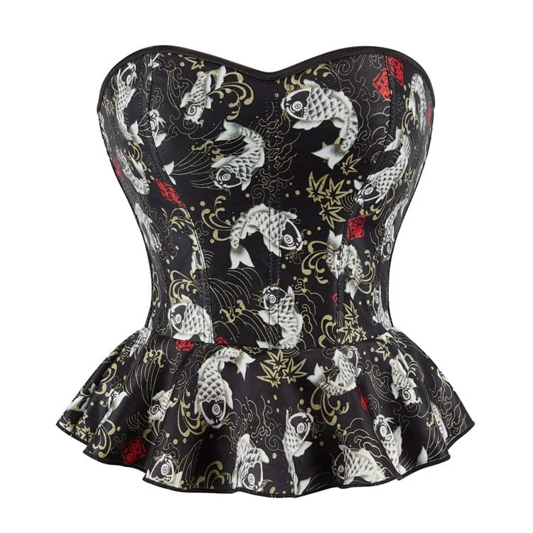 Low Prices Women's Gothic Koi Fish Printed Ruffled Overbust Corset