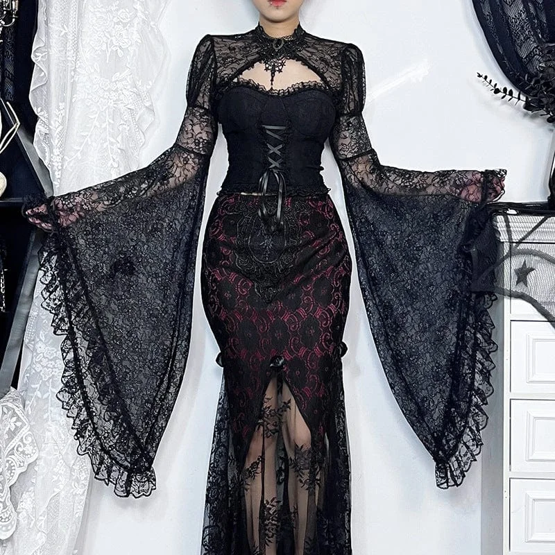 Women's Gothic Lace Diamond Toned Horn Sleeved Cape