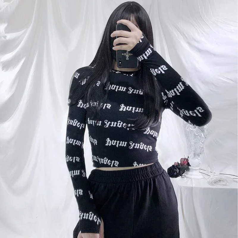 Limited Availability Women's Gothic Long Sleeved Letters Skinny T-shirts