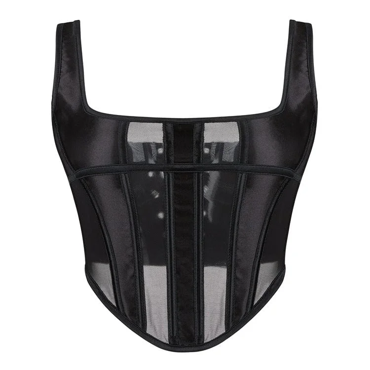 Women's Gothic Mesh Splice Lace-up Overbust Corset