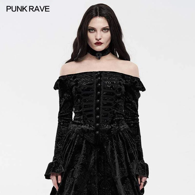 Special Savings Women's Gothic One-word Collar Velvet Shirts