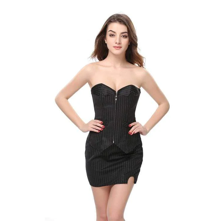 Great Deals Women's Gothic Ribbed Front Zip Overbust Corsets