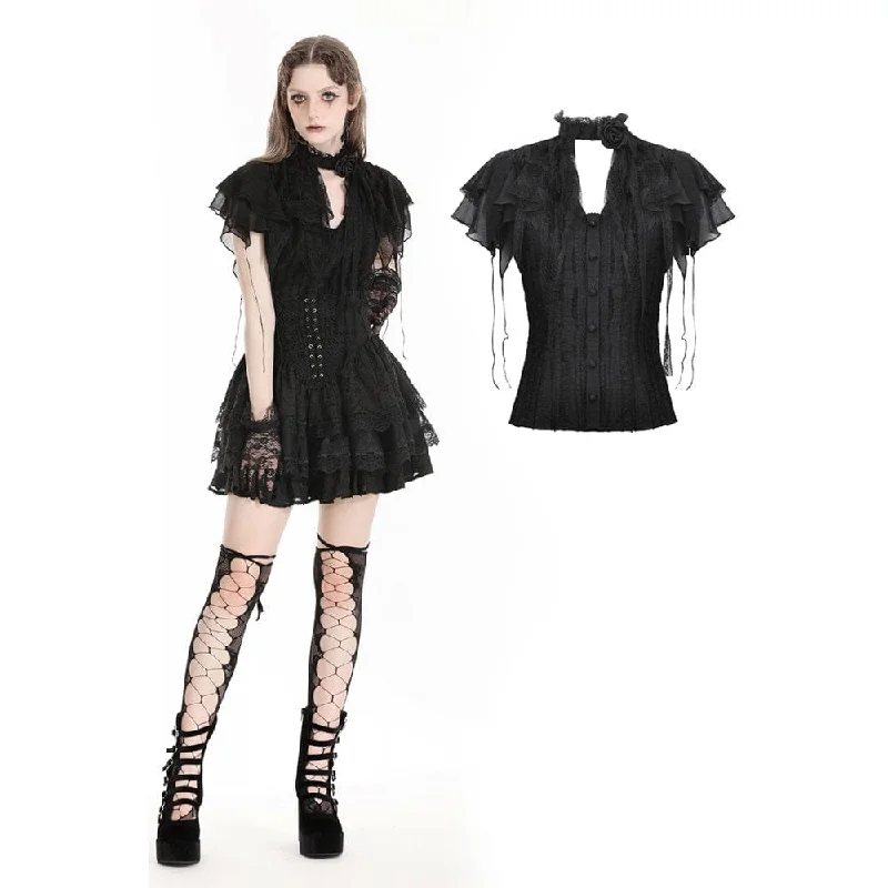 Hurry In Women's Gothic Ruffled Lace Splice Shirt