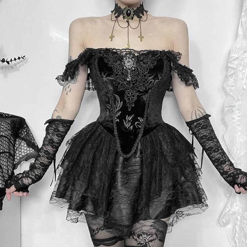 Quick Sale Women's Gothic Ruffled Lace Splice Velvet Vest