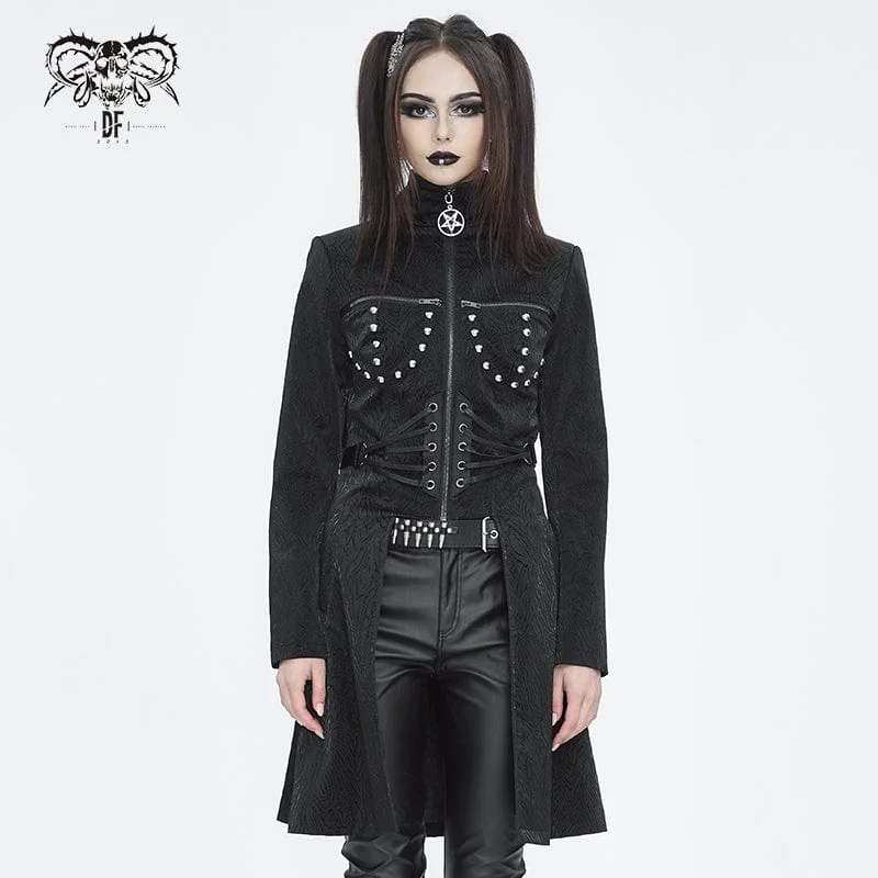 Take Advantage Women's Gothic Stand Collar High/Low Faux Leather Jacket