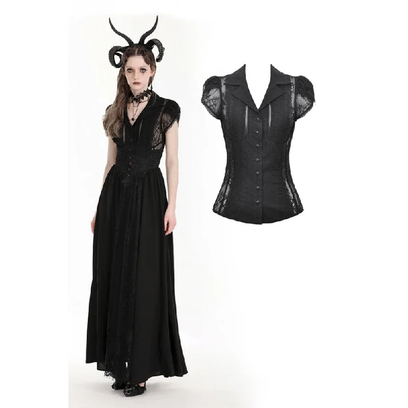 Epic Deals Women's Gothic Turn-down Collar Lace Splice Shirt